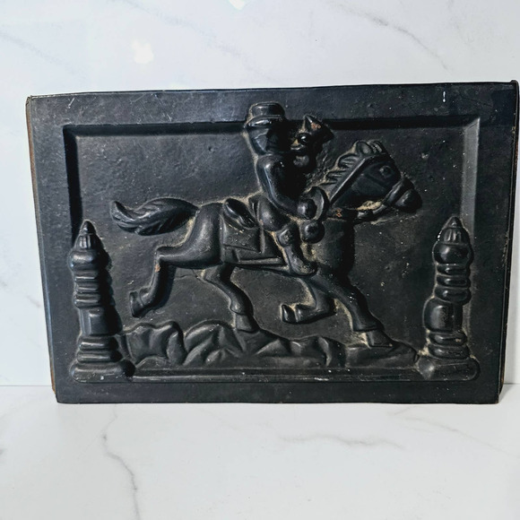 Antique Cast Iron Stove Plate or Mailbox Front Panel Man on Horse Door Cover - Picture 3 of 7